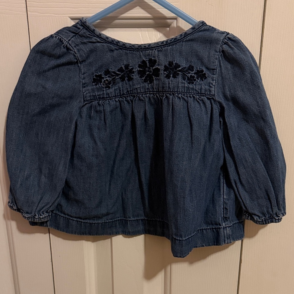 GAP Dark Blue Denim Floral Embroidered Long-Sleeve Top